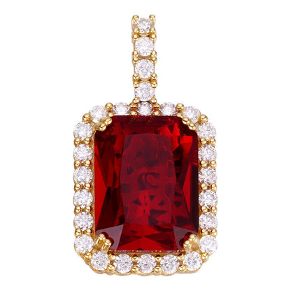 HarlemBling Simulated Red Ruby Diamond Pendant - 14k Gold Vermeil 925 Silver - CZ Stones - Small 1.5"