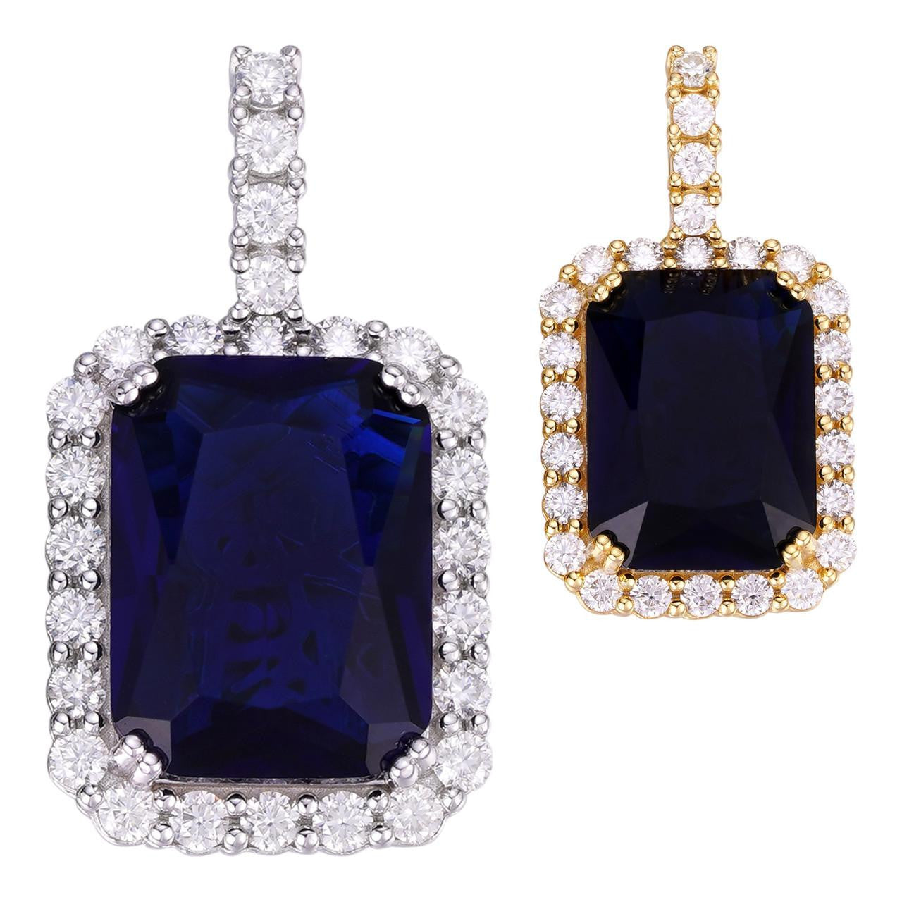 HarlemBling Simulated Sapphire Diamond Pendant - 14k Gold Vermeil Or 925 Silver - CZ Stones - Small 1.5"