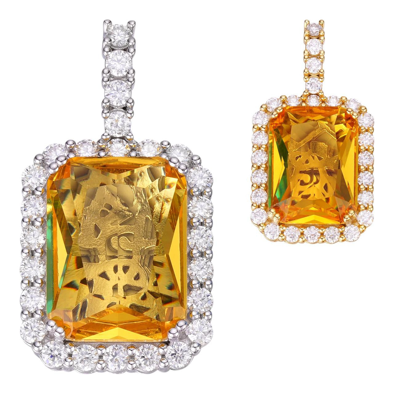 HarlemBling Simulated Yellow Canary Diamond Pendant - 14k Gold Vermeil Or 925 Silver - CZ Stones - Small 1.5"