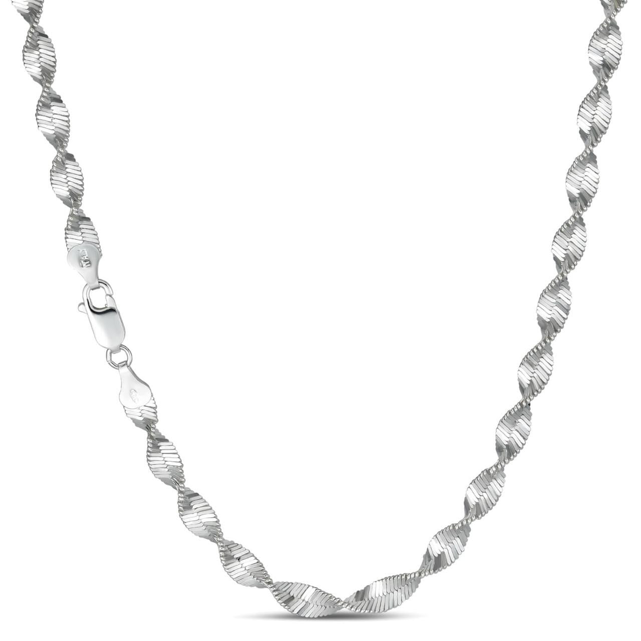 HarlemBling Singapore Rope Chain Necklace - 925 Sterling Silver - 14"-28" - 6mm