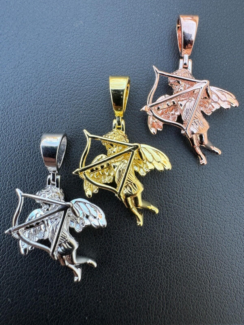 Small Cupid W. Bow & Arrow Cherub Pendant 925 Silver Love Angel