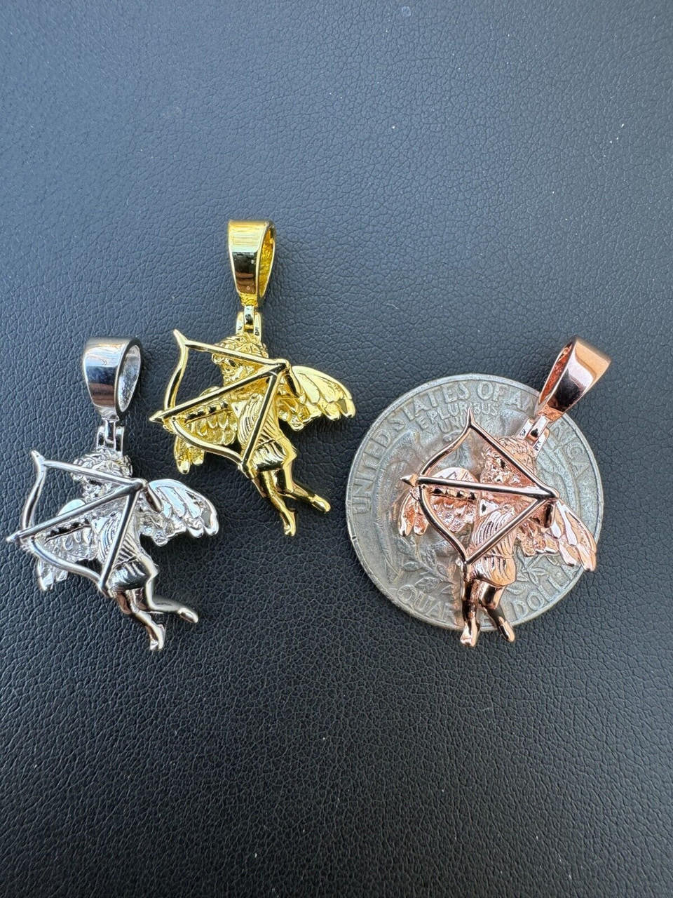 HarlemBling Small Cupid W. Bow & Arrow Cherub Pendant 925 Silver Love Angel Pendant Necklace