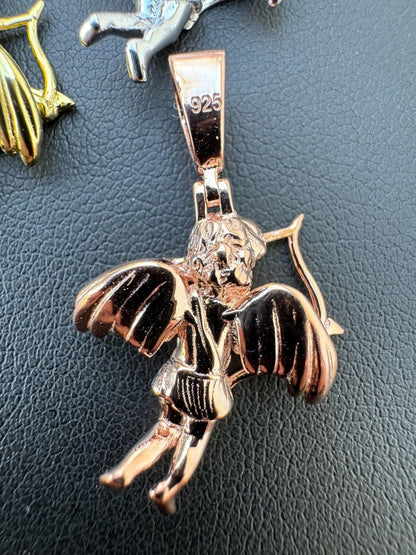 HarlemBling Small Cupid W. Bow & Arrow Cherub Pendant 925 Silver Love Angel Pendant Necklace
