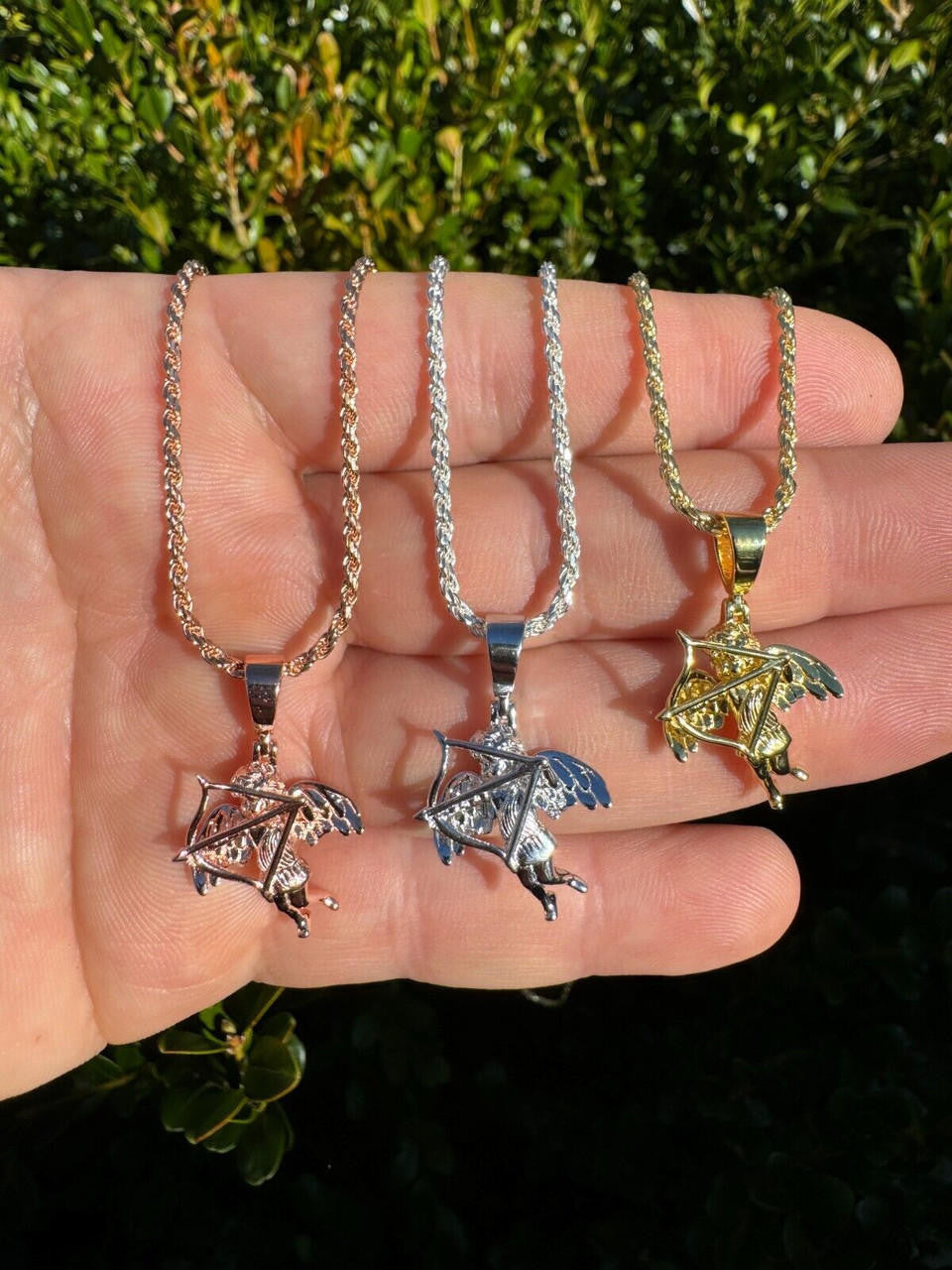 HarlemBling Small Cupid W. Bow & Arrow Cherub Pendant 925 Silver Love Angel Pendant Necklace