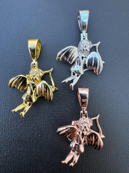 HarlemBling Small Cupid W. Bow & Arrow Cherub Pendant 925 Silver Love Angel Pendant Necklace