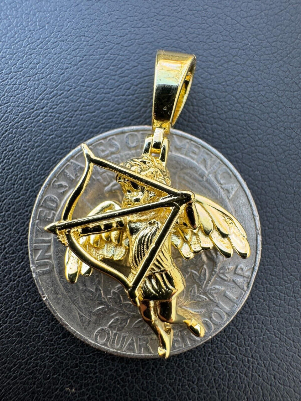 Small Cupid W. Bow & Arrow Cherub Pendant 925 Silver Love Angel