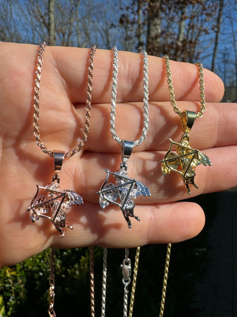 HarlemBling Small Cupid W. Bow & Arrow Cherub Pendant 925 Silver Love Angel Pendant Necklace