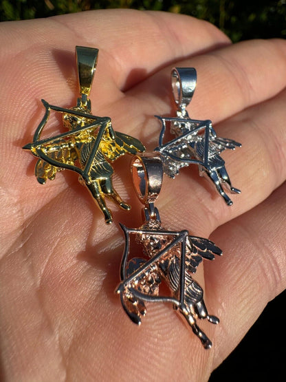 HarlemBling Small Cupid W. Bow & Arrow Cherub Pendant 925 Silver Love Angel Pendant Necklace