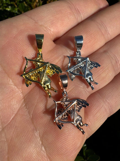 HarlemBling Small Cupid W. Bow & Arrow Cherub Pendant 925 Silver Love Angel Pendant Necklace