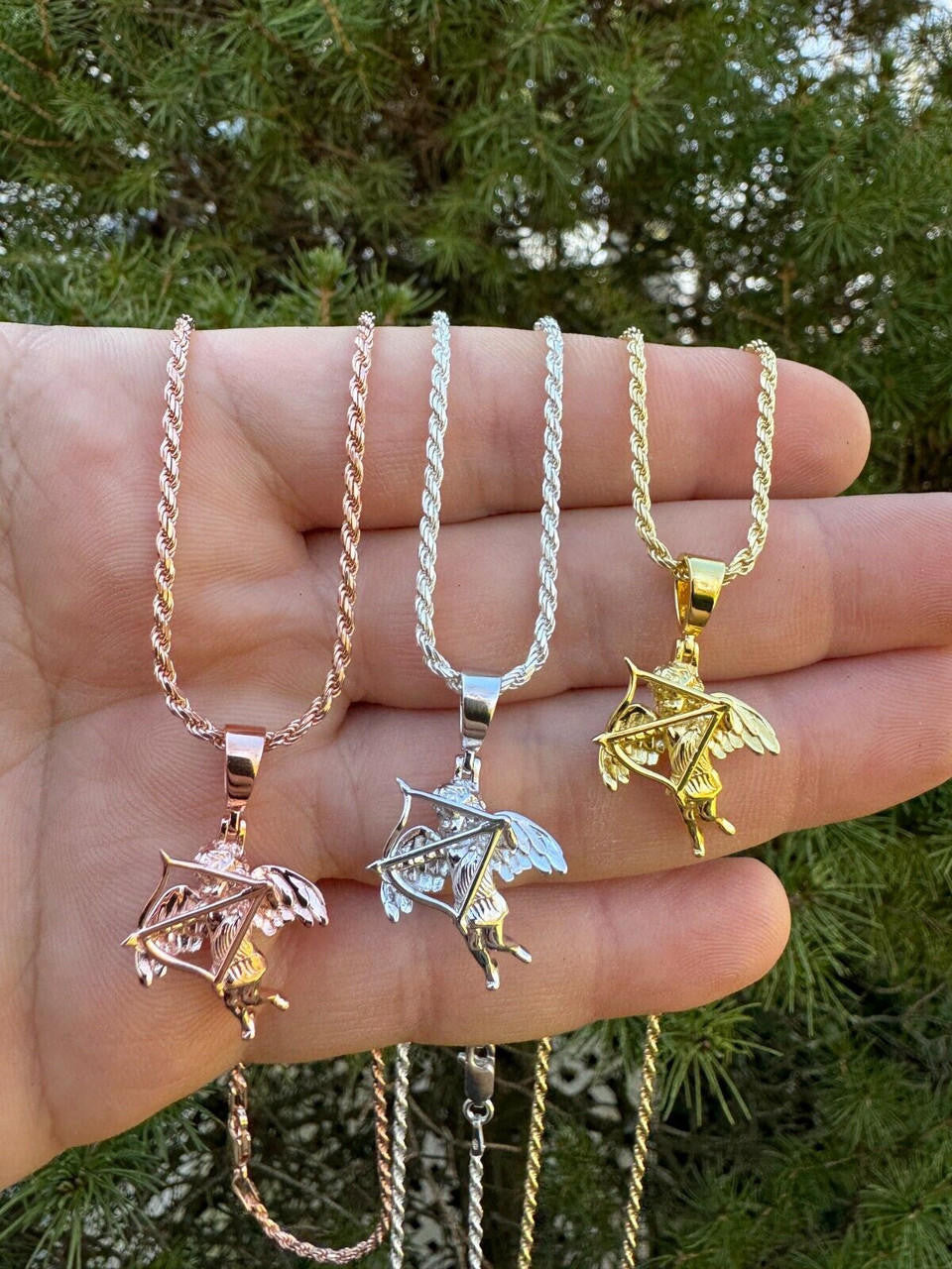 HarlemBling Small Cupid W. Bow & Arrow Cherub Pendant 925 Silver Love Angel Pendant Necklace