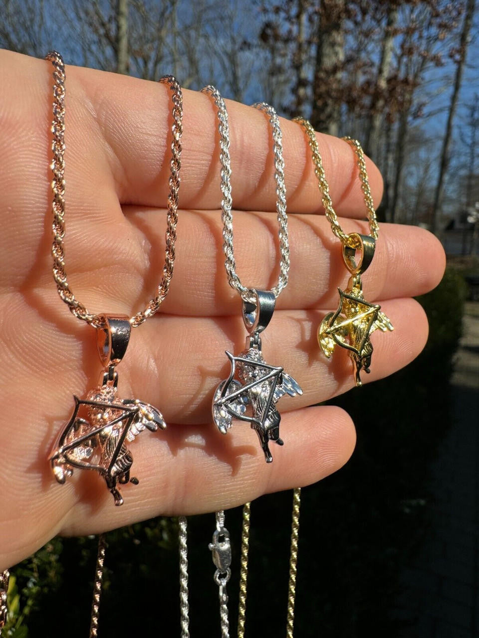 HarlemBling Small Cupid W. Bow & Arrow Cherub Pendant 925 Silver Love Angel Pendant Necklace