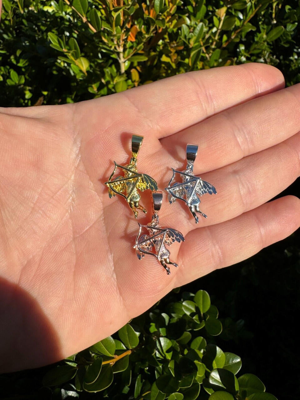 HarlemBling Small Cupid W. Bow & Arrow Cherub Pendant 925 Silver Love Angel Pendant Necklace