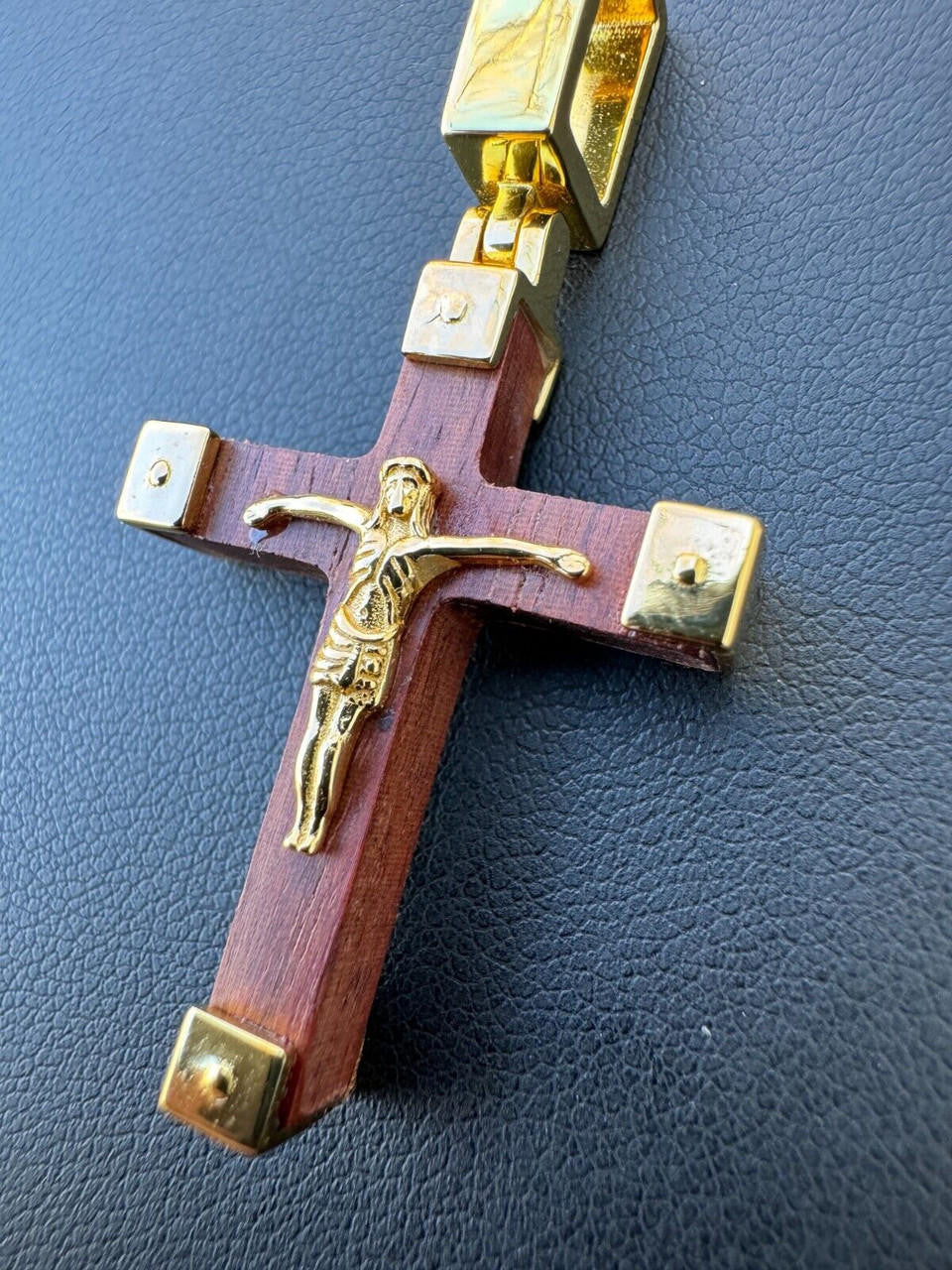 HarlemBling Small Plain Real 925 Silver & Natural Wood Jesus Cross Pendant Necklace 1.25"