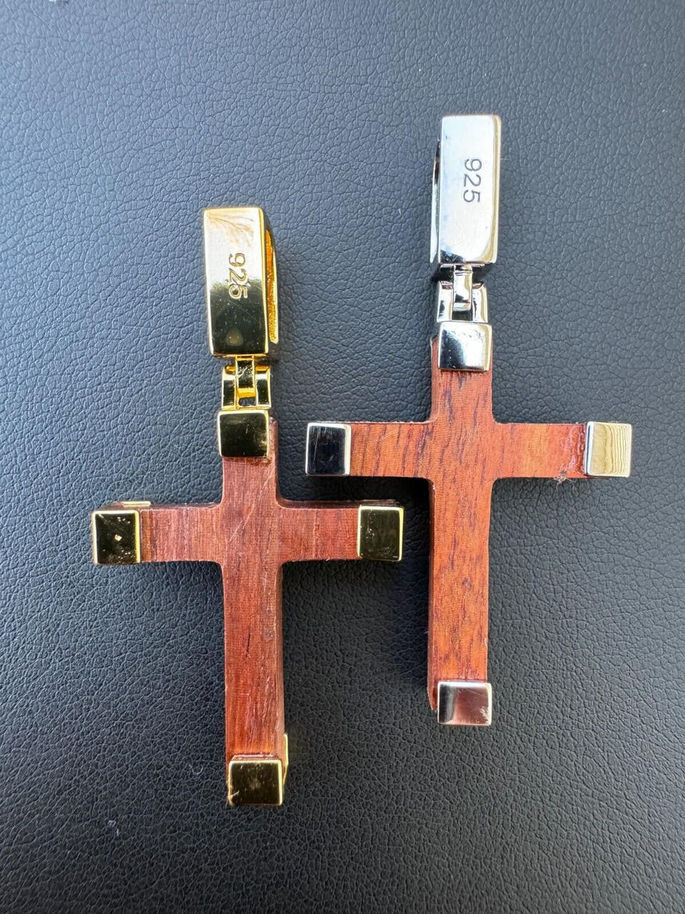 HarlemBling Small Plain Real 925 Silver & Natural Wood Jesus Cross Pendant Necklace 1.25"