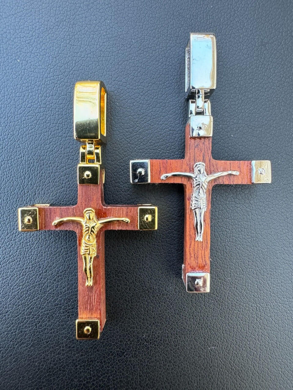 HarlemBling Small Plain Real 925 Silver & Natural Wood Jesus Cross Pendant Necklace 1.25"