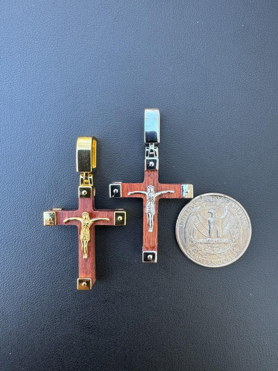 HarlemBling Small Plain Real 925 Silver & Natural Wood Jesus Cross Pendant Necklace 1.25"