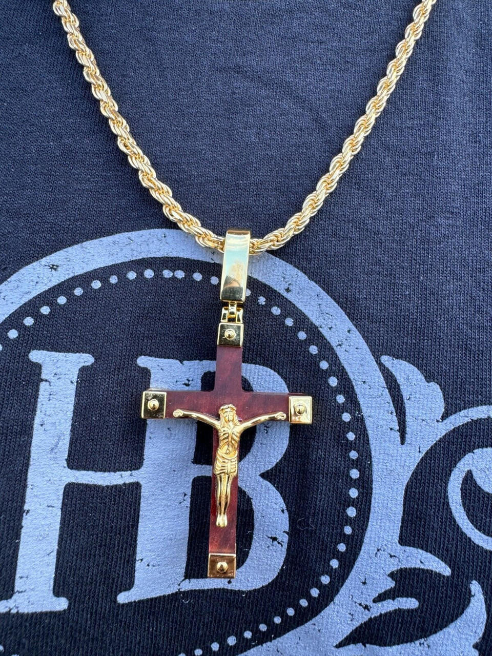 HarlemBling Small Plain Real 925 Silver & Natural Wood Jesus Cross Pendant Necklace 1.25"