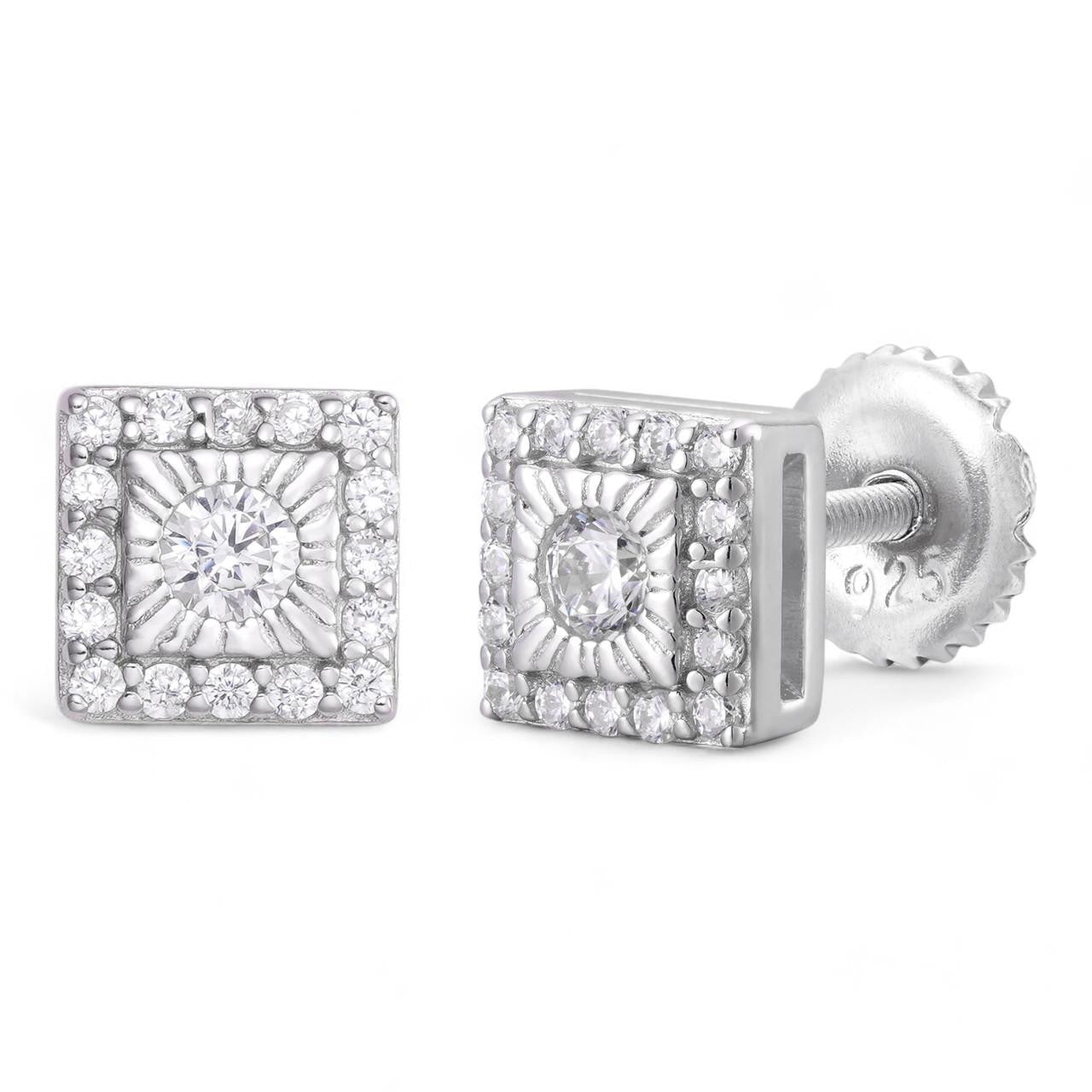 HarlemBling Small Sunburst Iced Out Earrings - 925 Silver - CZ Stones - 6mm