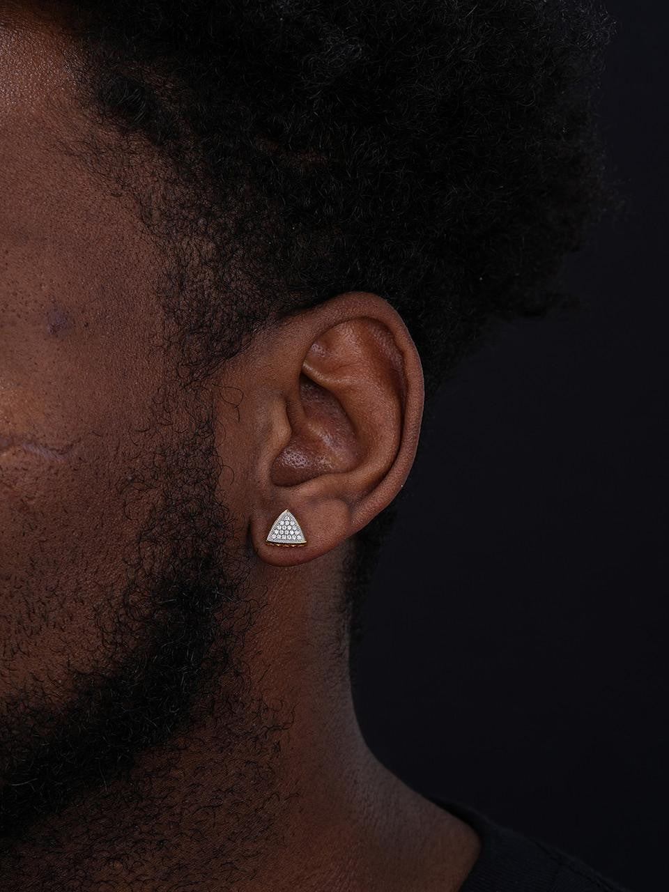 HarlemBling Small Sunburst Iced Out Triangle Shape Earrings - 14k Gold Vermeil 925 Silver - CZ Stones - 9mm