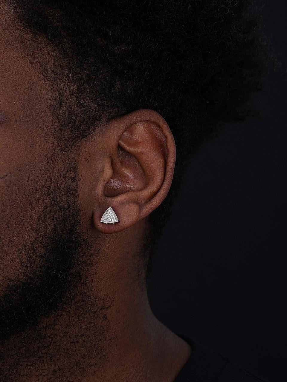 HarlemBling Small Sunburst Iced Out Triangle Shape Earrings - 925 Silver - CZ Stones - 9mm