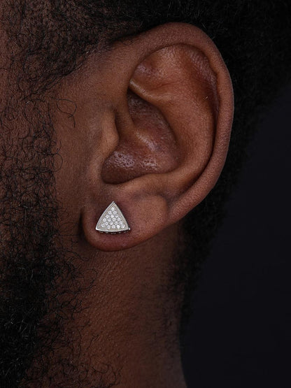 HarlemBling Small Sunburst Iced Out Triangle Shape Earrings - 925 Silver - CZ Stones - 9mm