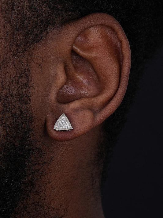 HarlemBling Small Sunburst Iced Out Triangle Shape Earrings - 925 Silver - CZ Stones - 9mm