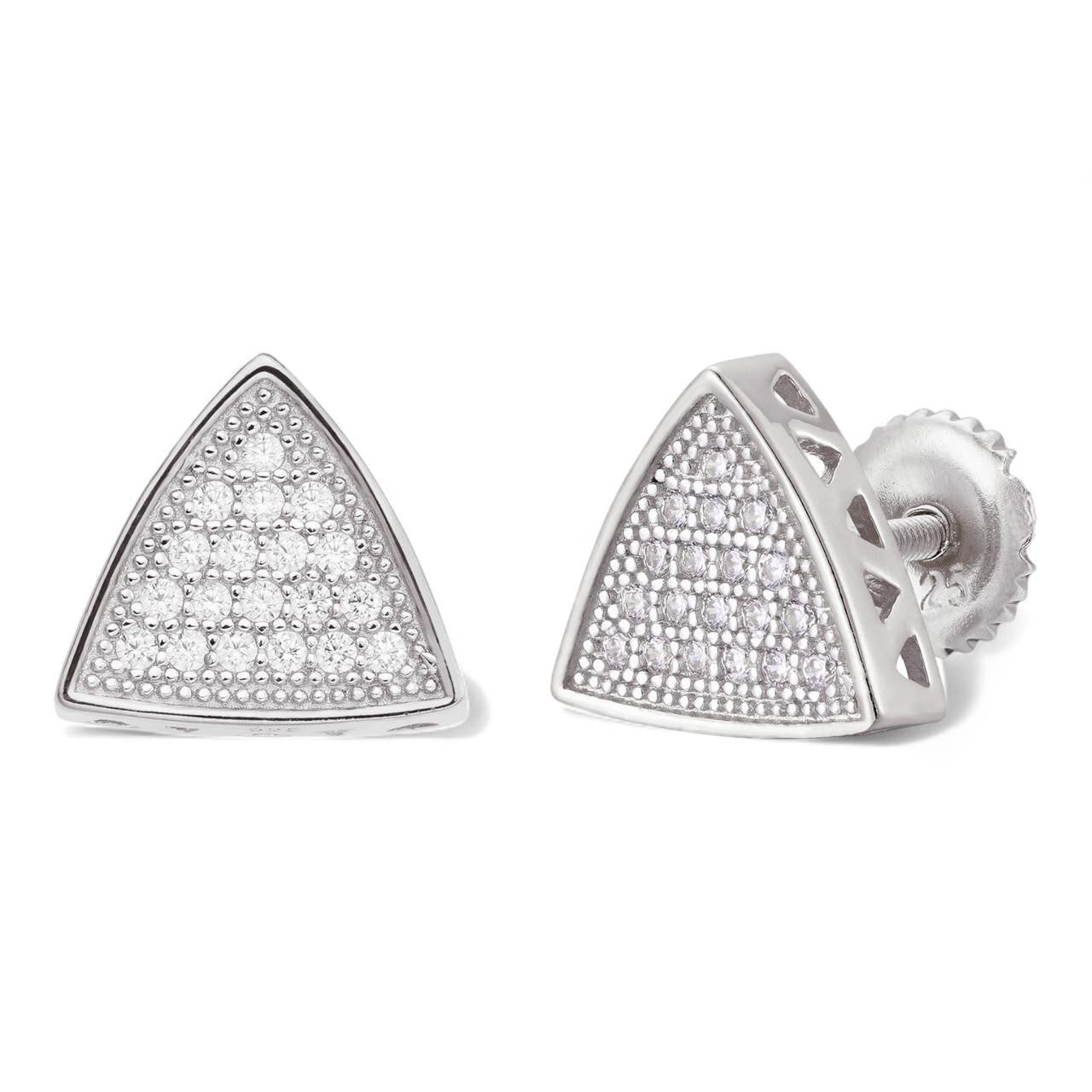 HarlemBling Small Sunburst Iced Out Triangle Shape Earrings - 925 Silver - CZ Stones - 9mm