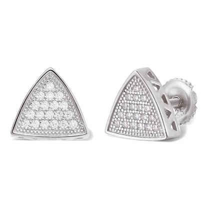 HarlemBling Small Sunburst Iced Out Triangle Shape Earrings - 925 Silver - CZ Stones - 9mm