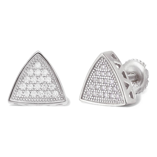 HarlemBling Small Sunburst Iced Out Triangle Shape Earrings - 925 Silver - CZ Stones - 9mm