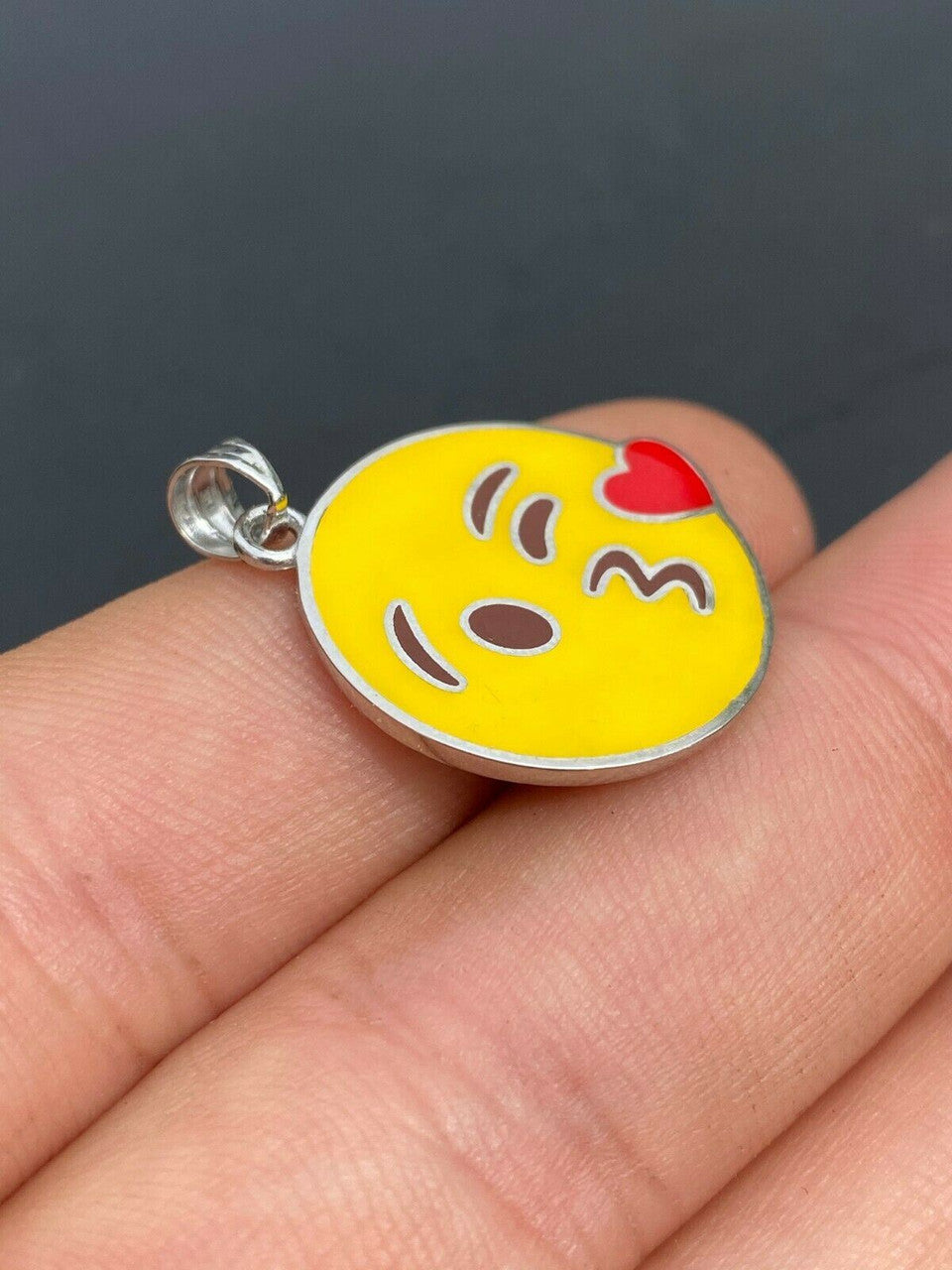 HarlemBling Smiley Blow Kiss Love Emoji Solid 925 Sterling Silver 1 Pendant For Necklace