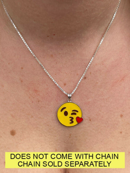 HarlemBling Smiley Blow Kiss Love Emoji Solid 925 Sterling Silver 1 Pendant For Necklace