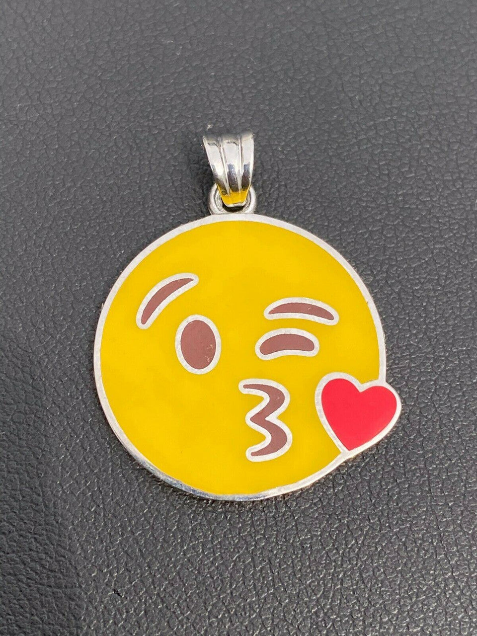 HarlemBling Smiley Blow Kiss Love Emoji Solid 925 Sterling Silver 1 Pendant For Necklace