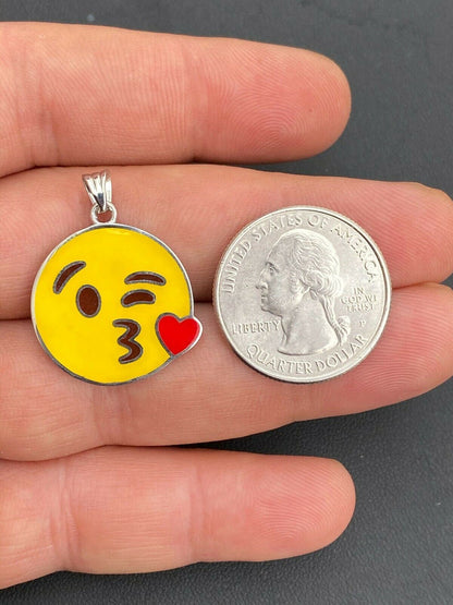 HarlemBling Smiley Blow Kiss Love Emoji Solid 925 Sterling Silver 1 Pendant For Necklace