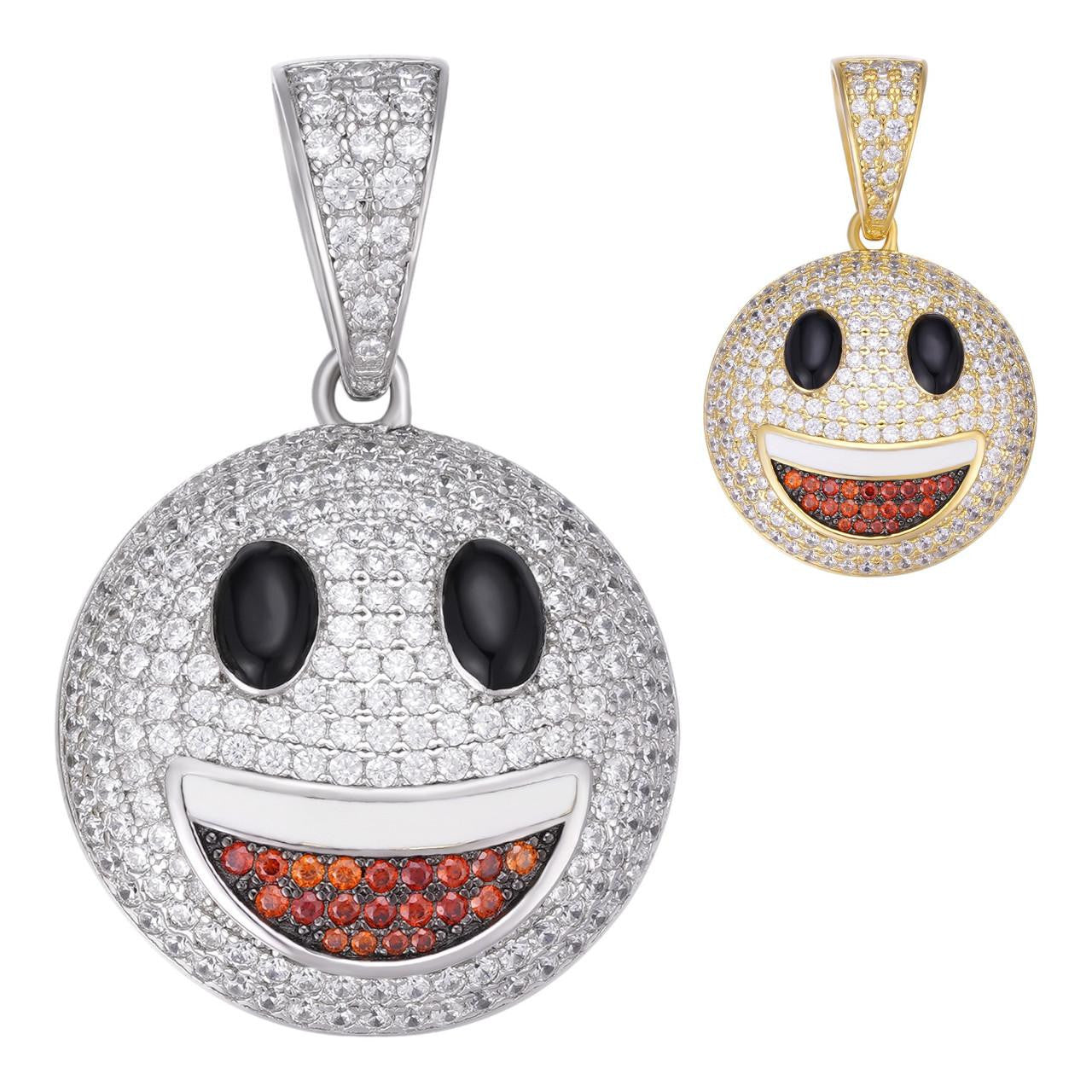 HarlemBling Smiley Face Emoji Pendant - 14k Gold Vermeil Or 925 Silver - CZ Stones - Small 1"