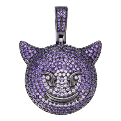 HarlemBling Smiling Devil Emoji Pendant - 925 Silver - CZ Stones - Small 1"