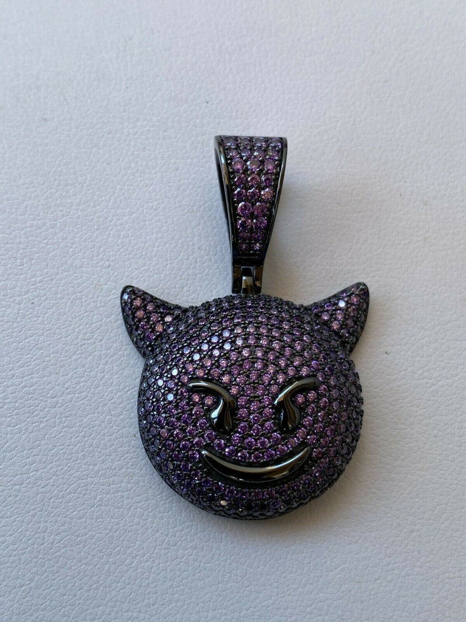 HarlemBling Smiling Devil Emoji Pendant Solid 925 Silver ICY Diamond Hip Hop Iced Diamond 1
