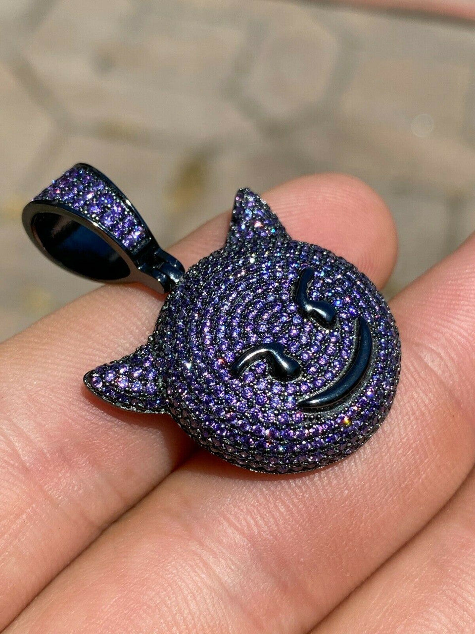 Smiling Devil Emoji Pendant Solid 925 Silver ICY Diamond Hip Hop
