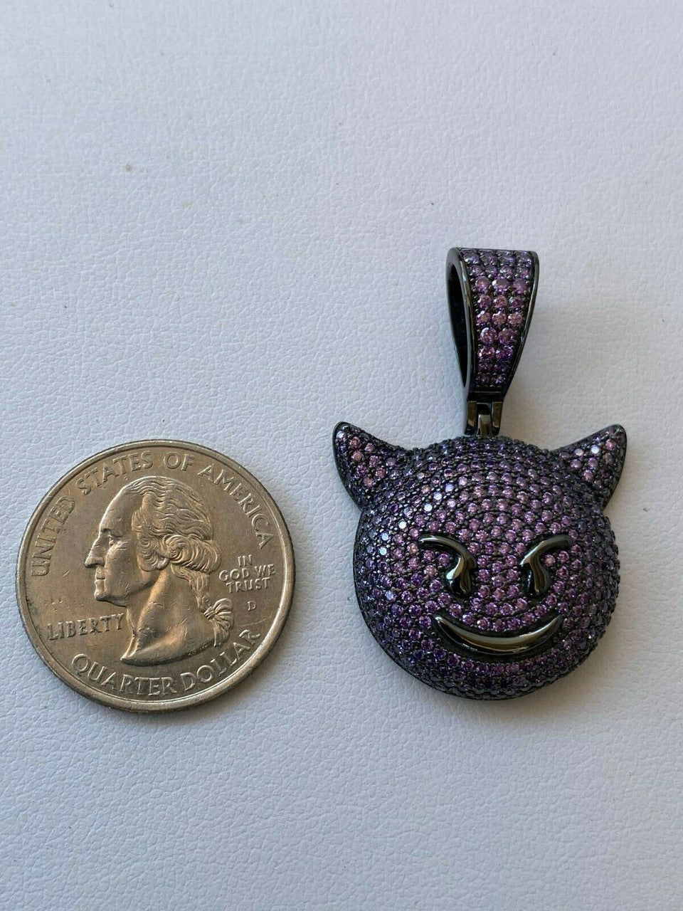 Smiling Devil Emoji Pendant Solid 925 Silver ICY Diamond Hip Hop