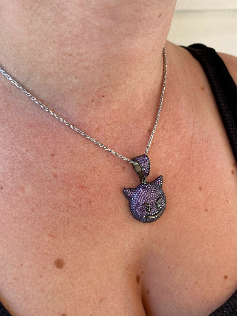 HarlemBling Smiling Devil Emoji Pendant Solid 925 Silver ICY Diamond Hip Hop Iced Diamond 1