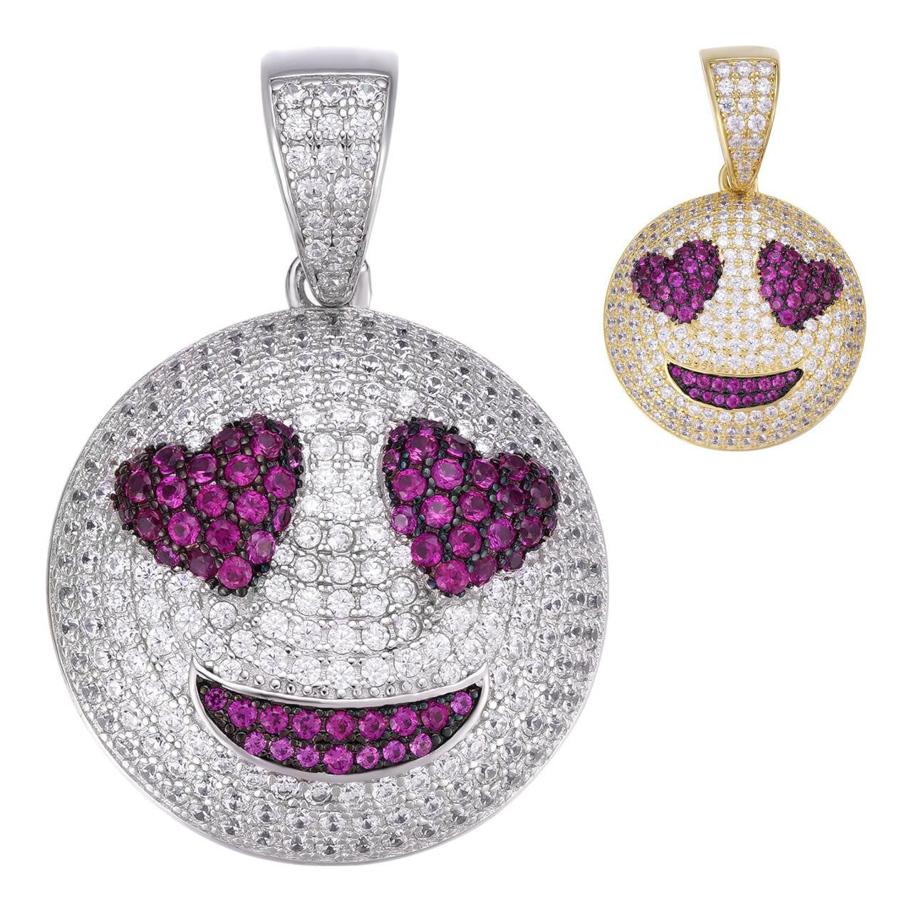 HarlemBling Smiling Face Heart Eyes Love Emoji Hip Hop Pendant - 14k Gold Vermeil Or 925 Silver - CZ Stones - Small 1"
