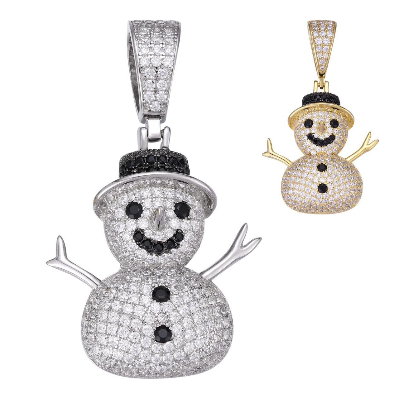 HarlemBling Snowman Frosty Emoji Pendant - 14k Gold Vermeil Or 925 Silver - CZ Stones - Small 1.5"