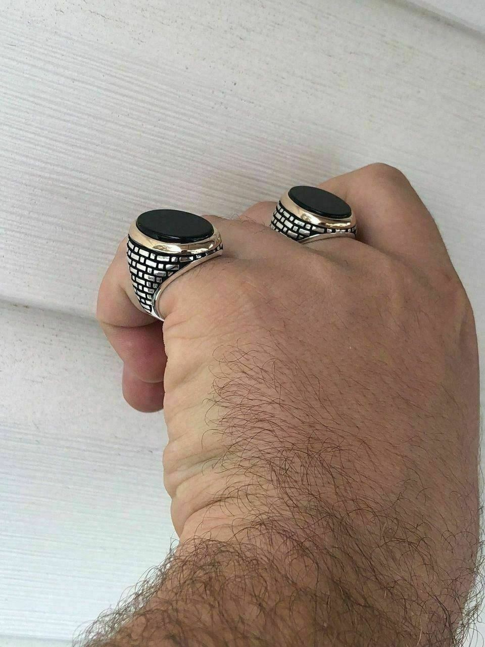 HarlemBling Solid 10k Gold and 925 Sterling Silver Black Onyx Mens LARGE Ring Size 7-13 Pinky