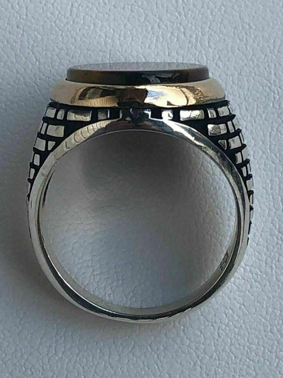 HarlemBling Solid 10k Gold and 925 Sterling Silver Tigers Eye Mens Ring Size 7-13 Pinky