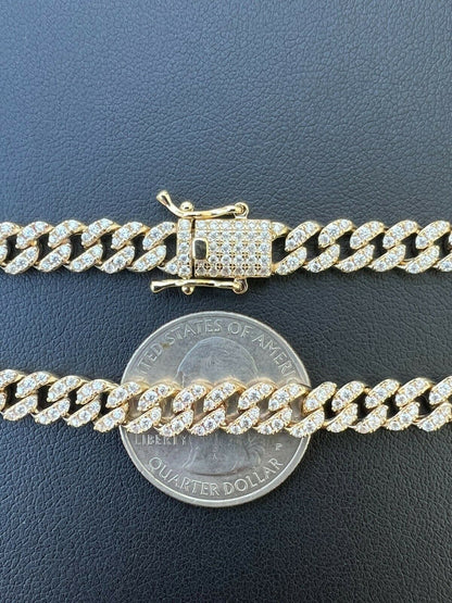 HarlemBling Solid 10k Gold Iced MOISSANITE 6mm Miami Cuban Chain Necklace Pass Diamond Test