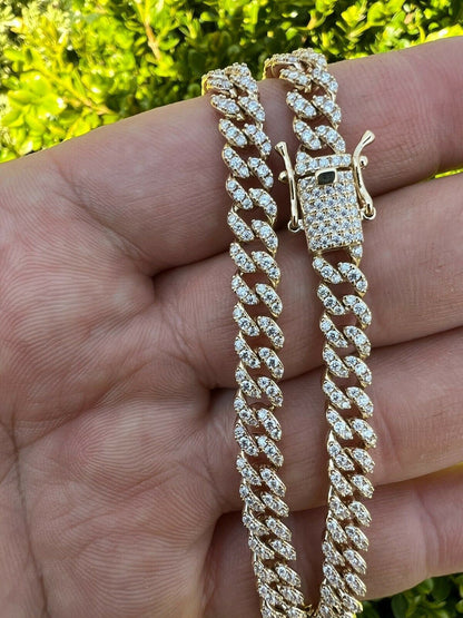 HarlemBling Solid 10k Gold Iced MOISSANITE 6mm Miami Cuban Chain Necklace Pass Diamond Test