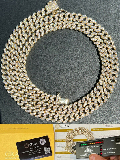 HarlemBling Solid 10k Gold Iced MOISSANITE 6mm Miami Cuban Chain Necklace Pass Diamond Test