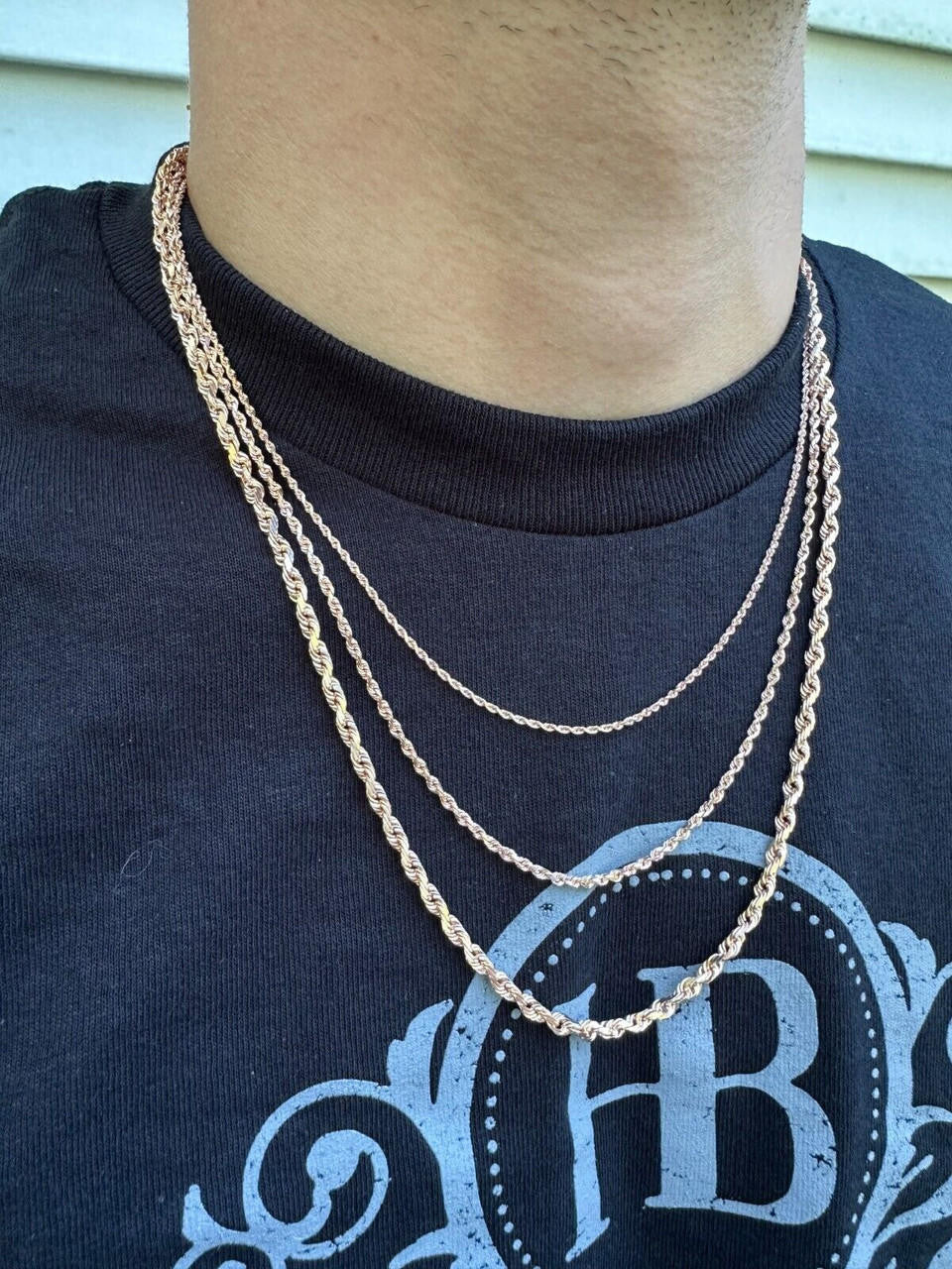 HarlemBling Solid 14k Rose Gold Men's Women's Real Rope Chain Necklace 1.5mm-4mm