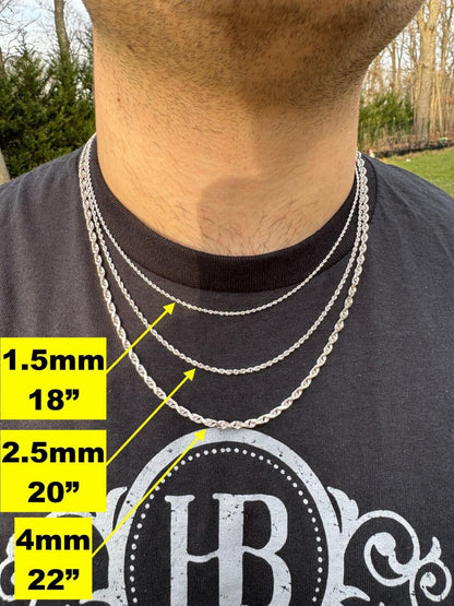 HarlemBling Solid 14k White Gold Men's Women's Real Rope Chain Necklace 1.5mm-4mm