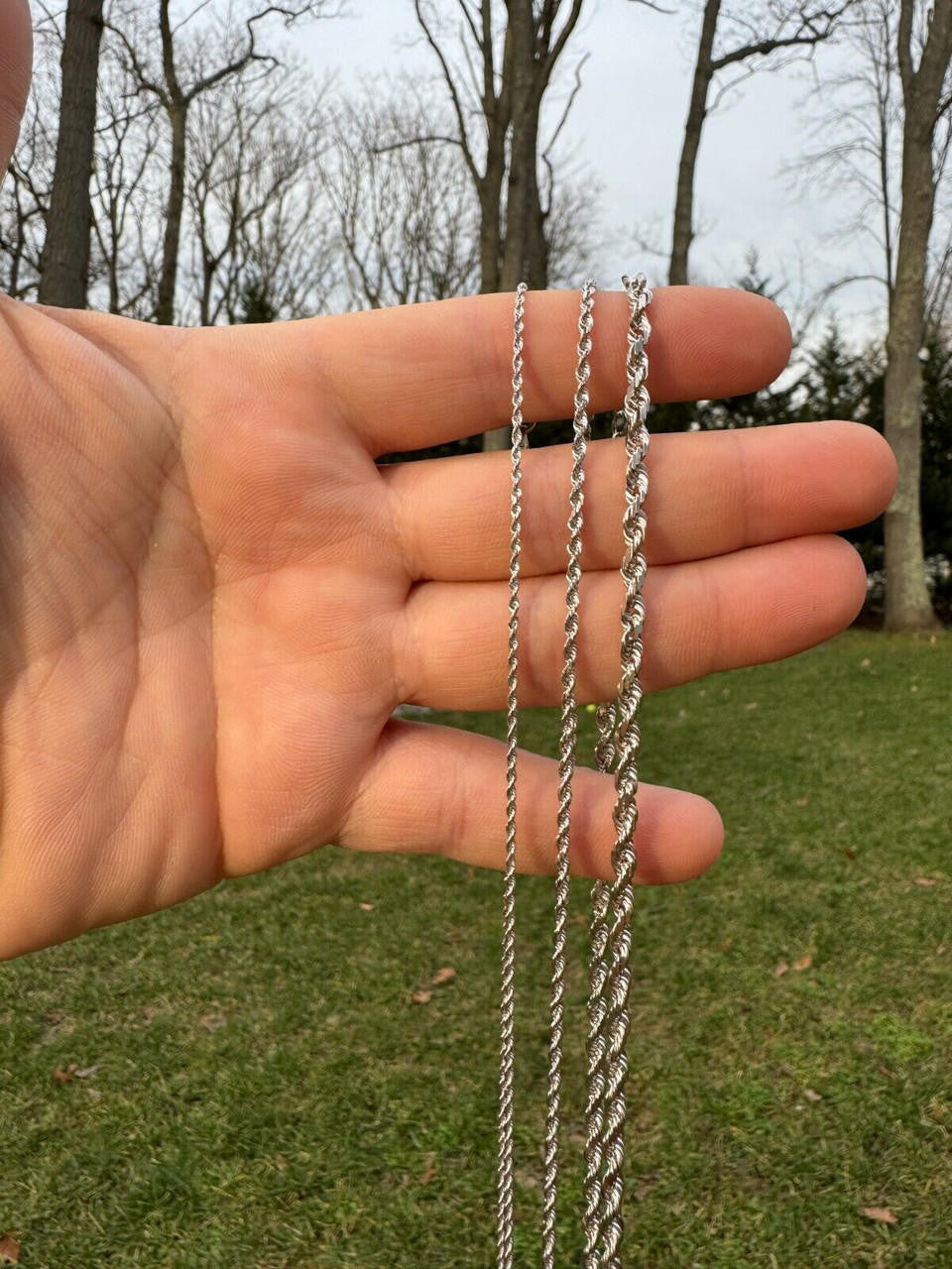 HarlemBling Solid 14k White Gold Men's Women's Real Rope Chain Necklace 1.5mm-4mm