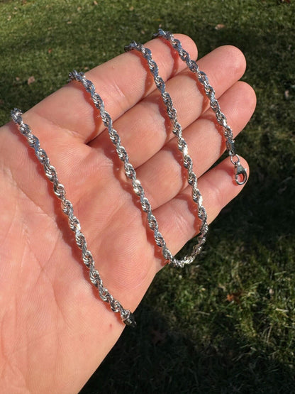 HarlemBling Solid 14k White Gold Men's Women's Real Rope Chain Necklace 1.5mm-4mm